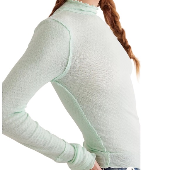 We The Free Tops - We The Free Free People Sara Pointelle Turtleneck Size L Mint Green Boho